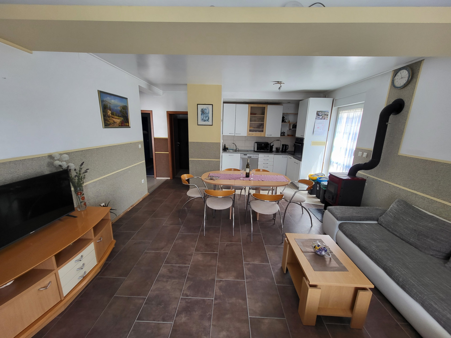 Large open concept living room + dining room + kitchen